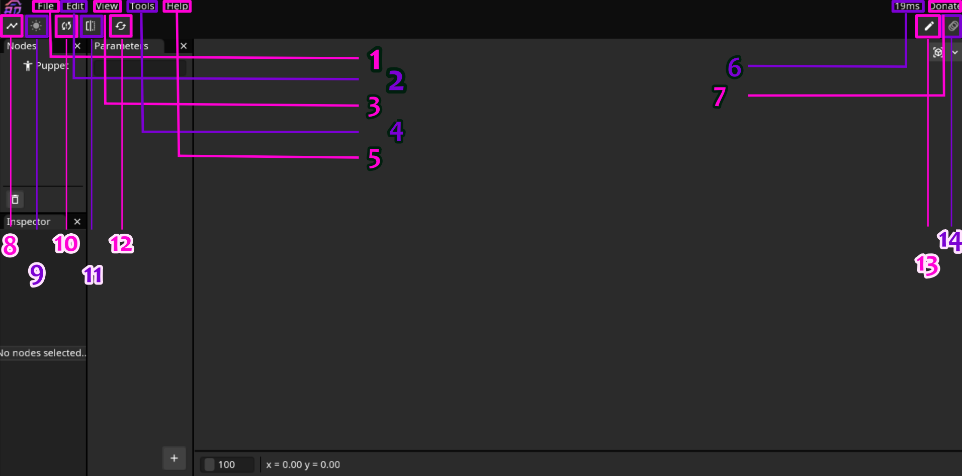 Inochi Creator default layout