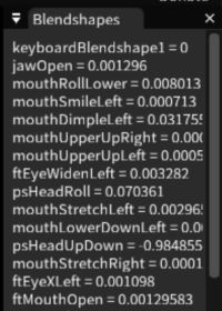 Screenshot of blendshape value in real time